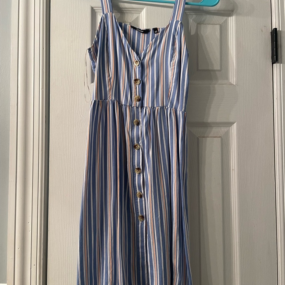 Striped Blue and White Button-Down Dress